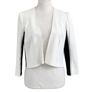 IRIS SETLAKWE SAMPLE WHITE BLACK RIBBED COMBO CROPPED OPEN JACKET - S